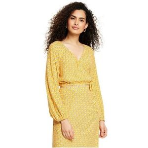 Rhode for Target Long Sleeve Wrap Top Yellow Lotus Print